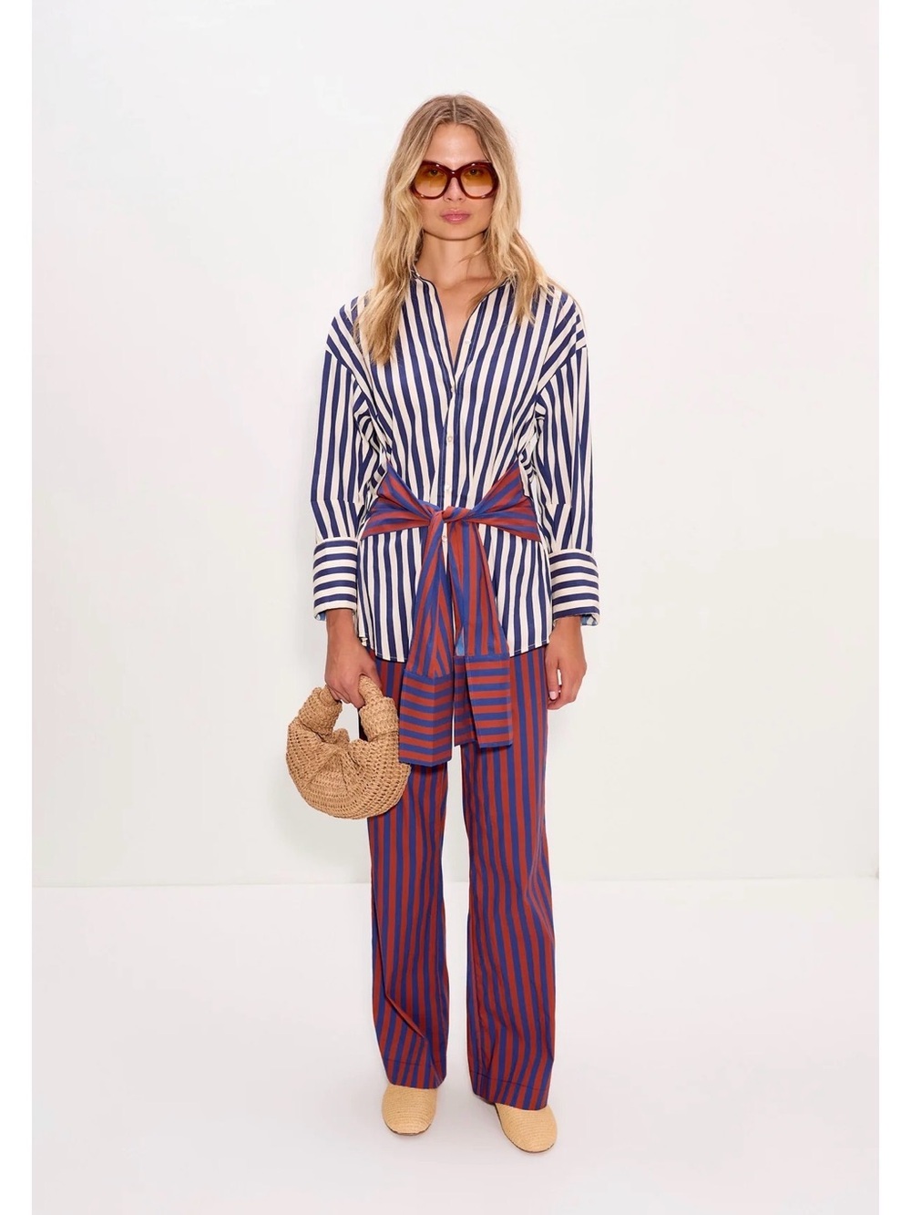 Simon Miller INNA POPLIN TOP IN NAVY STRIPE MULTI